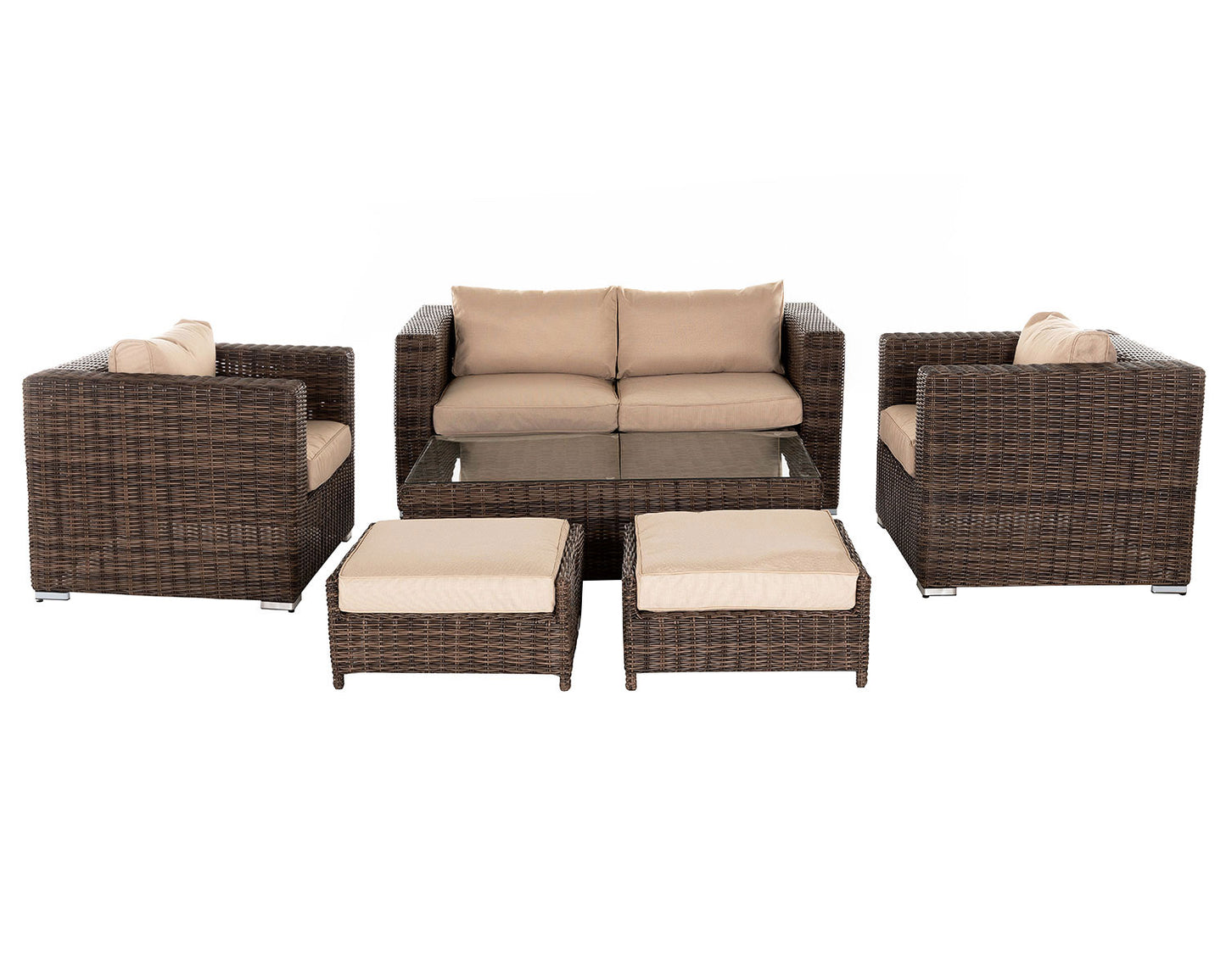Ascot 2 Seater Rattan Garden Sofa Set in Premium Truffle Brown and Champagne