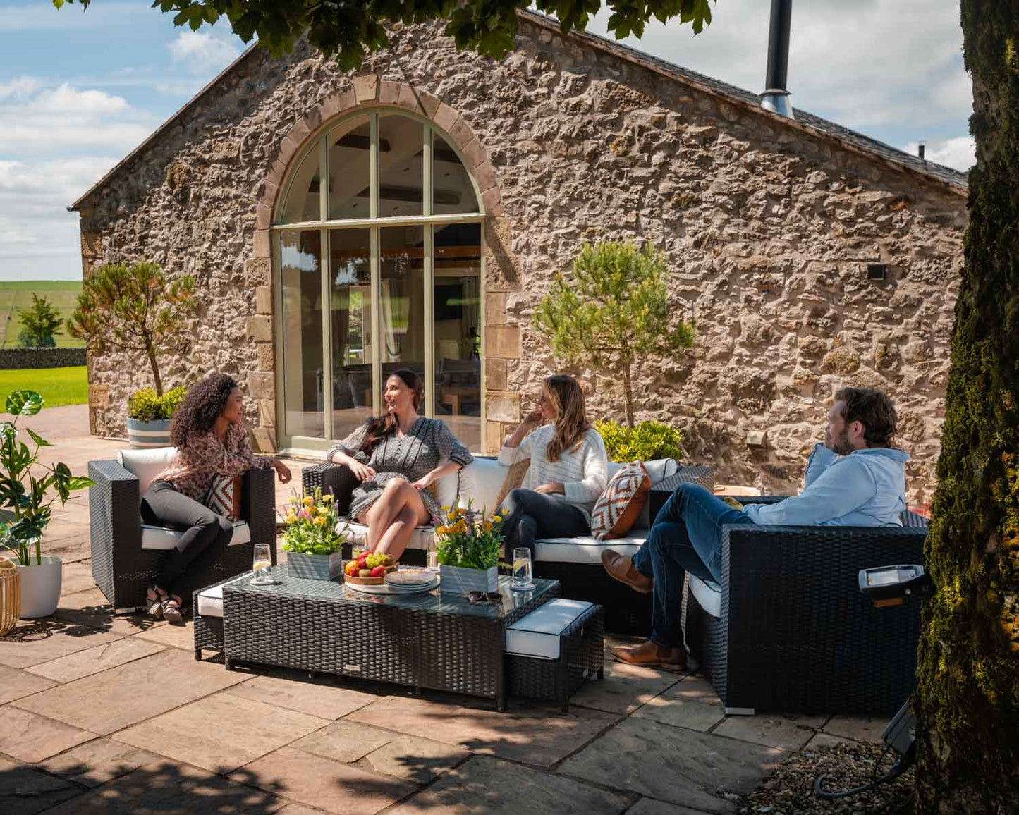 Ascot 3 Seater Rattan Garden Sofa Set in Black and Vanilla