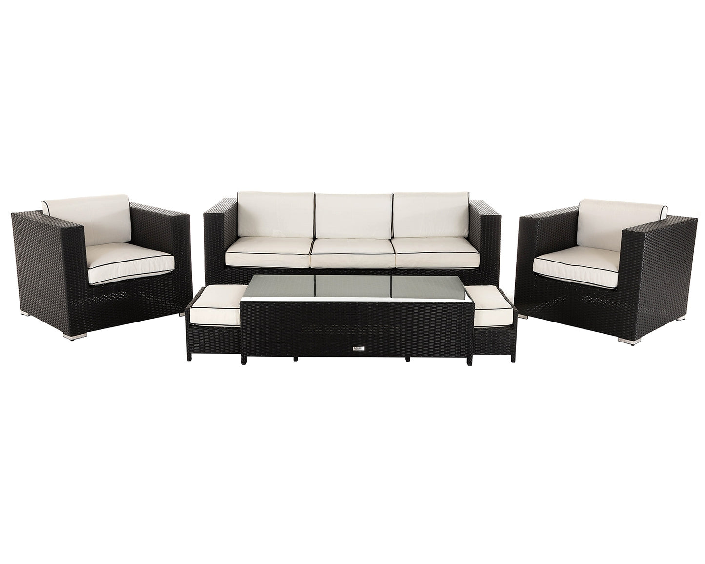 Ascot 3 Seater Rattan Garden Sofa Set in Black and Vanilla
