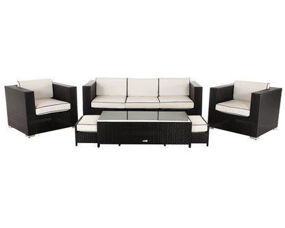 Ascot 3 Seater Rattan Garden Sofa Set in Black and Vanilla