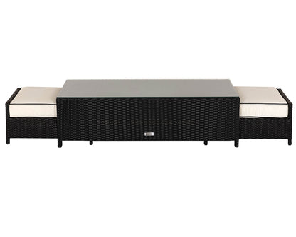 Ascot 3 Seater Rattan Garden Sofa Set in Black and Vanilla