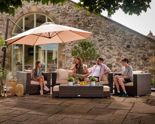 Ascot 5 Seater Rattan Garden Sofa Set in Chocolate and Cream