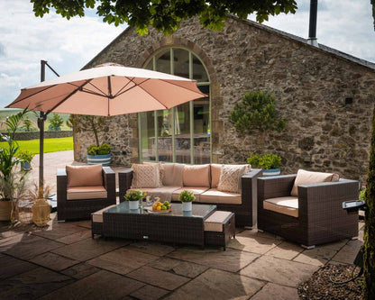 Ascot 5 Seater Rattan Garden Sofa Set in Chocolate and Cream