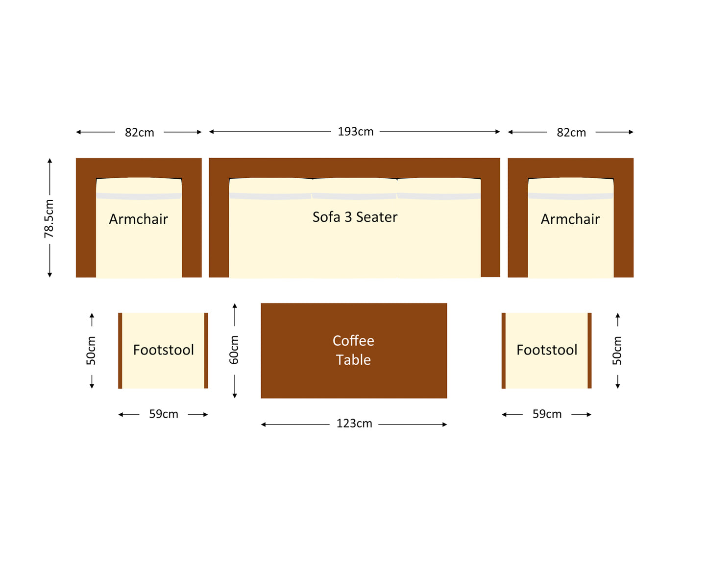 Ascot 5 Seater Rattan Garden Sofa Set in Chocolate and Cream