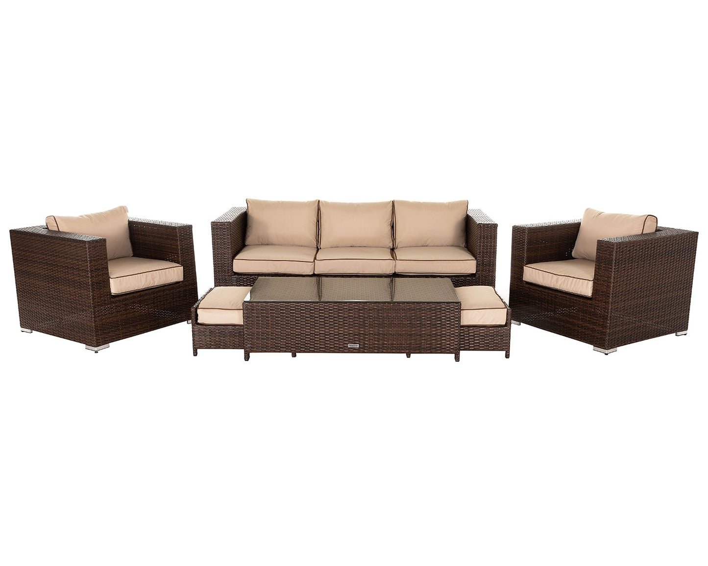 Ascot 5 Seater Rattan Garden Sofa Set in Chocolate and Cream