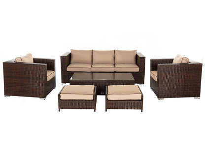 Ascot 5 Seater Rattan Garden Sofa Set in Chocolate and Cream