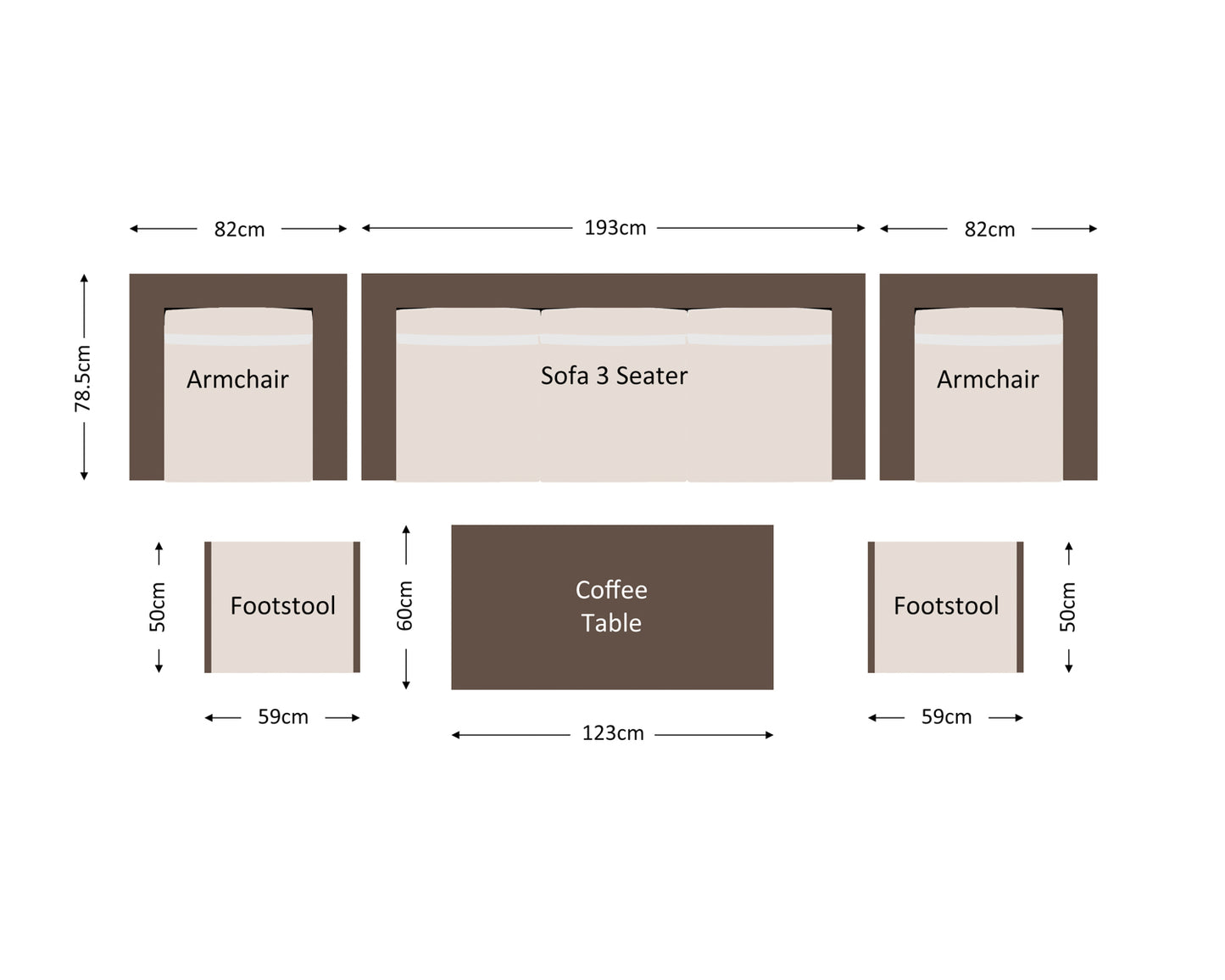 Ascot 3 Seater Rattan Garden Sofa Set in Premium Truffle Brown and Champagne