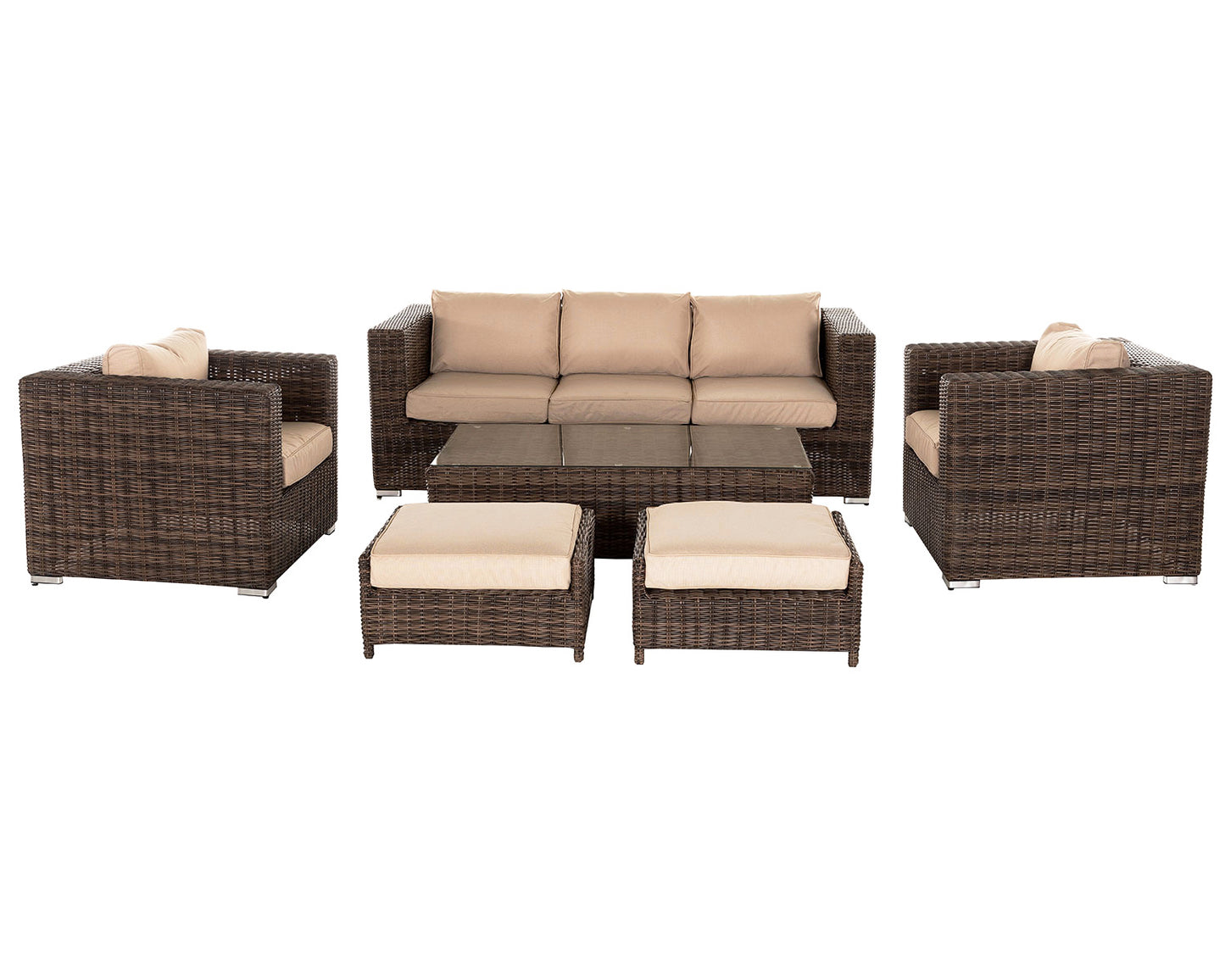 Ascot 3 Seater Rattan Garden Sofa Set in Premium Truffle Brown and Champagne