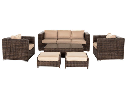 Ascot 3 Seater Rattan Garden Sofa Set in Premium Truffle Brown and Champagne