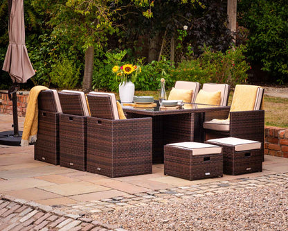 Barcelona 6 Seater Cube Set With Footstools in Brown and Cream