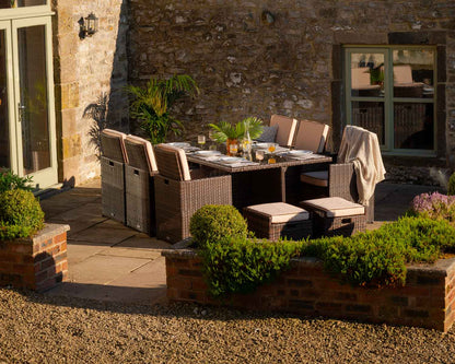Barcelona 6 Seater Cube Set With Footstools in Brown and Cream