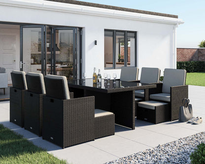 Barcelona 6 Seater Cube Set With Footstools in Black and Vanilla