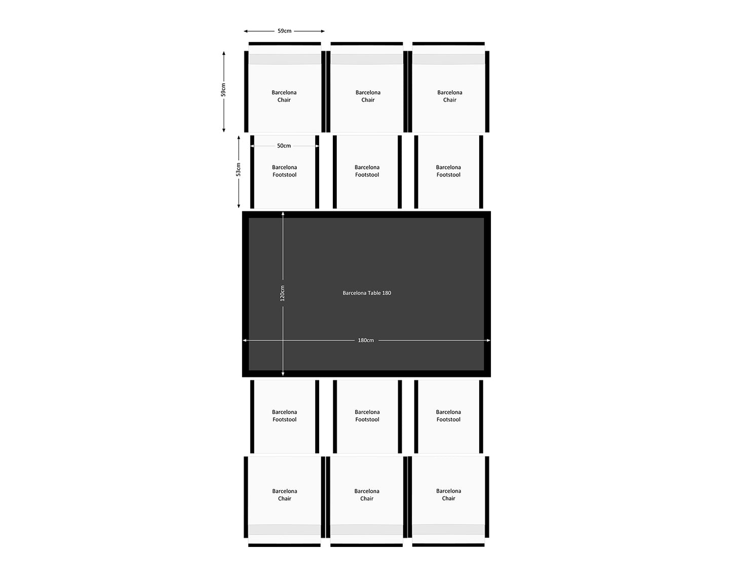 Barcelona 6 Seater Cube Set With Footstools in Black and Vanilla