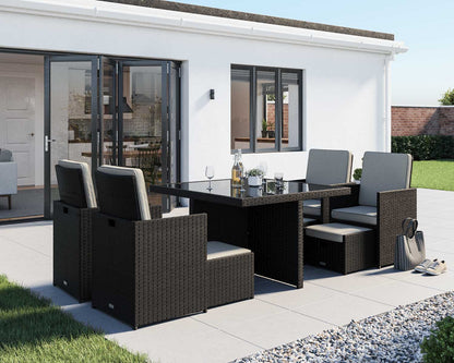 Barcelona 4 Seater Cube Set With Footstools in Black and Vanilla