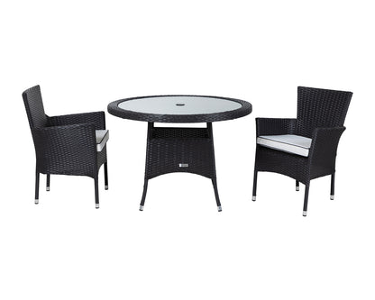 Cambridge 2 Rattan Garden Chairs and Small Round Table Set in Black and Vanilla