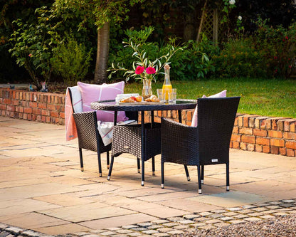 Cambridge 2 Rattan Garden Chairs and Small Round Table Set in Black and Vanilla