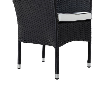 Cambridge 2 Rattan Garden Chairs and Small Round Table Set in Black and Vanilla