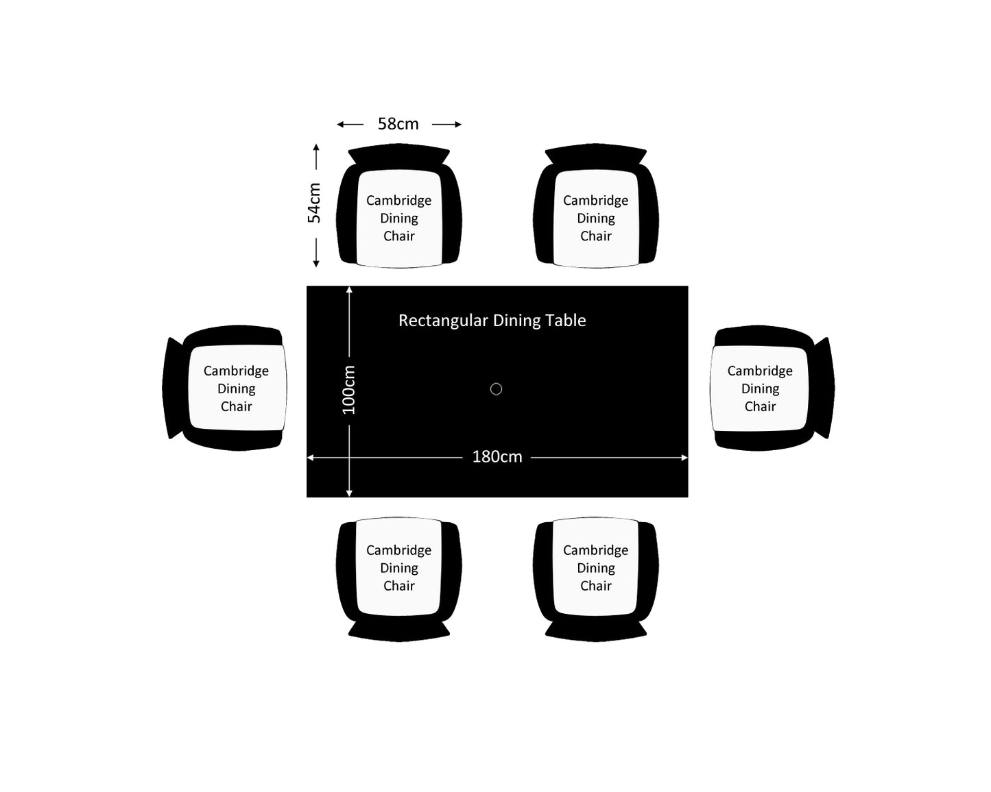 Cambridge 6 Chairs and Rectangular Dining Table Set in Black and Vanilla