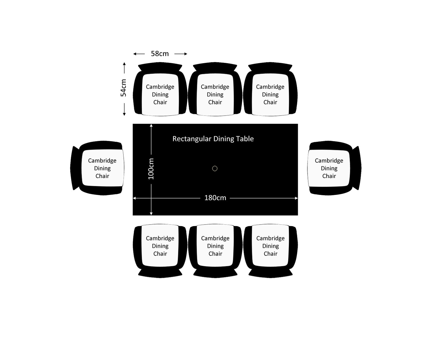 Cambridge 8 Rattan Garden Chairs and Rectangular Dining Table Set in Black and Vanilla