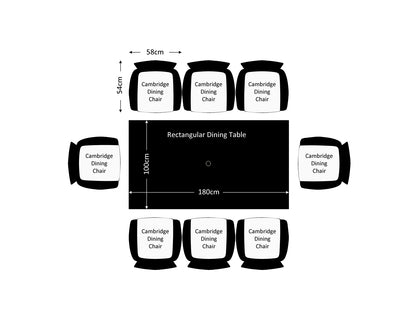 Cambridge 8 Rattan Garden Chairs and Rectangular Dining Table Set in Black and Vanilla