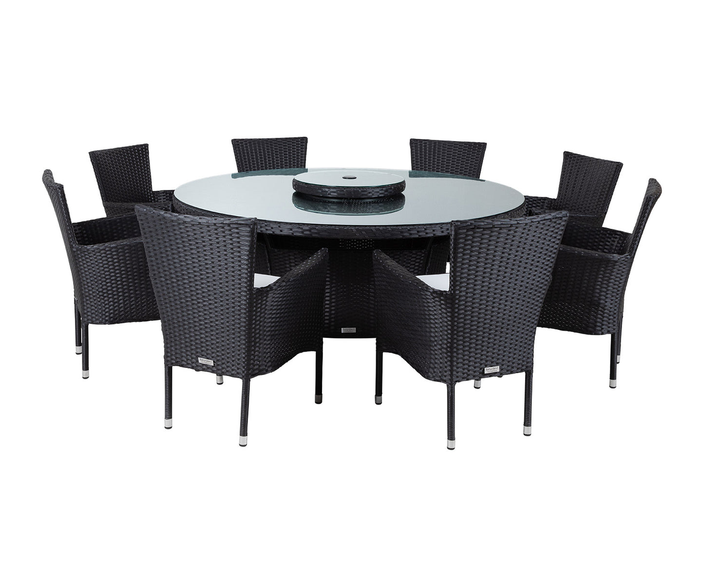 Cambridge 8 Rattan Garden Chairs and Large Round Dining Table Set in Black and Vanilla