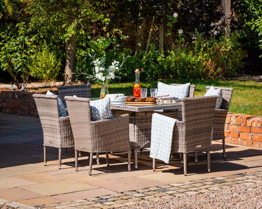 Cambridge 6 Rattan Chairs and Rectangular Dining Table Set in Grey