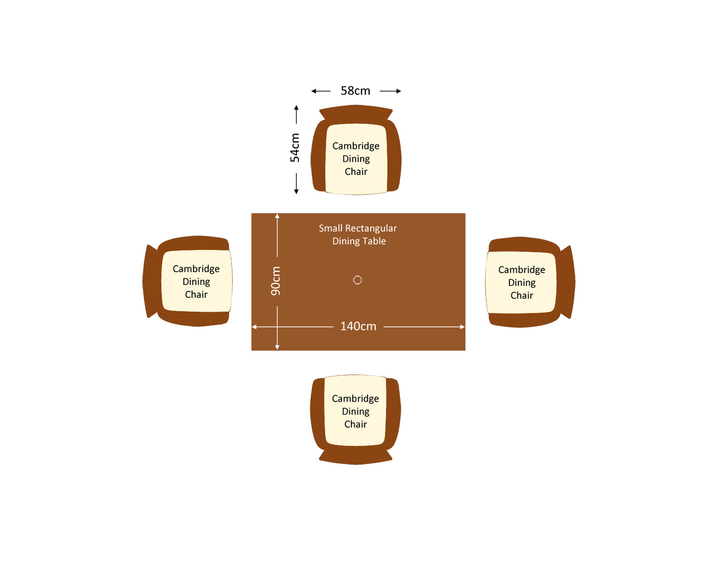 Cambridge 4 Rattan Garden Chairs and Small Rectangular Dining Table Set in Chocolate and Cream