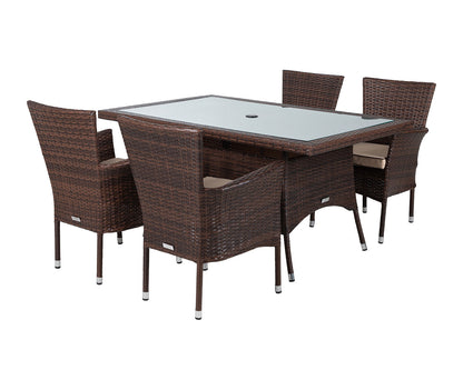 Cambridge 4 Rattan Garden Chairs and Small Rectangular Dining Table Set in Chocolate and Cream