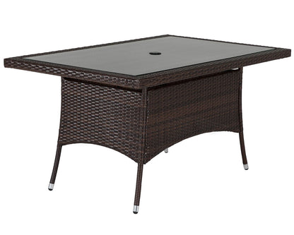 Cambridge 4 Rattan Garden Chairs and Small Rectangular Dining Table Set in Chocolate and Cream