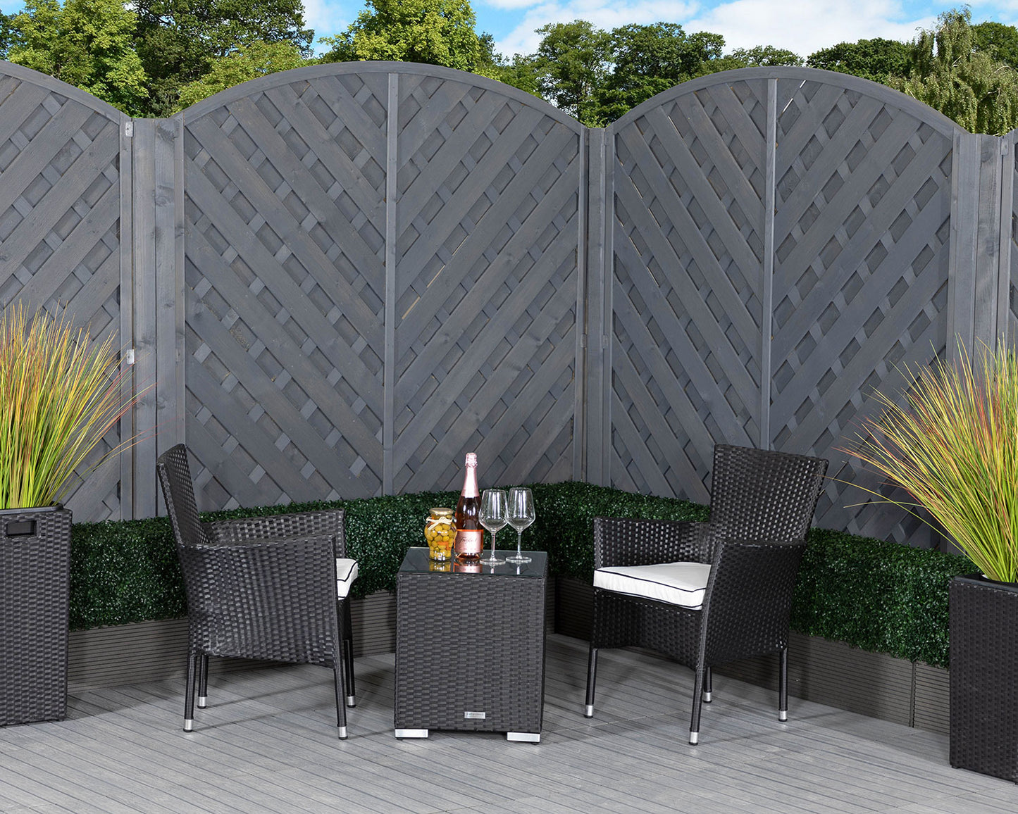 Cambridge Rattan Garden Bistro Square Set in Black and Vanilla