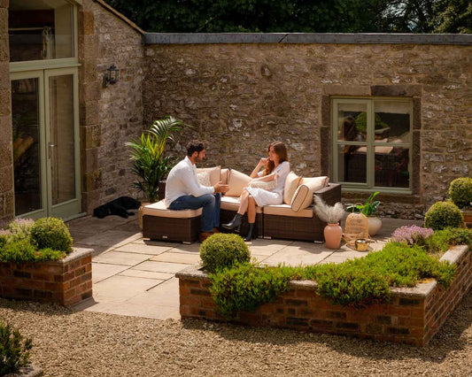 Florida 4 Piece Rattan Garden Corner Sofa Set in Chocolate and Cream