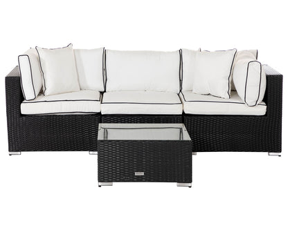Florida 4 Piece Rattan Garden Corner Sofa Set in Black and Vanilla