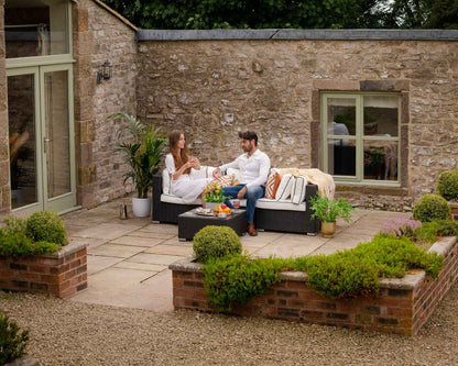 Florida 4 Piece Rattan Garden Corner Sofa Set in Black and Vanilla