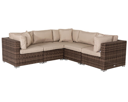 Florida 6 Piece Rattan Garden Corner Sofa Set in Premium Truffle Brown and Champagne