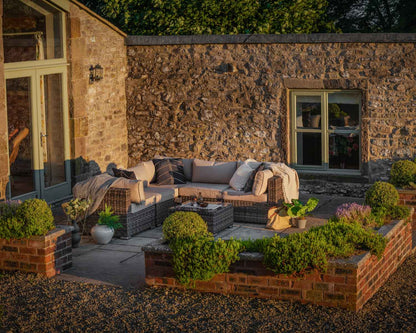 Florida 6 Piece Rattan Garden Corner Sofa Set in Premium Truffle Brown and Champagne