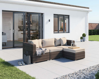 Florida 4 Piece Rattan Garden Corner Sofa Set in Premium Truffle Brown and Champagne