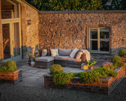 Florida 4 Piece Rattan Garden Corner Sofa Set in Premium Truffle Brown and Champagne