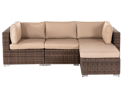 Florida 4 Piece Rattan Garden Corner Sofa Set in Premium Truffle Brown and Champagne