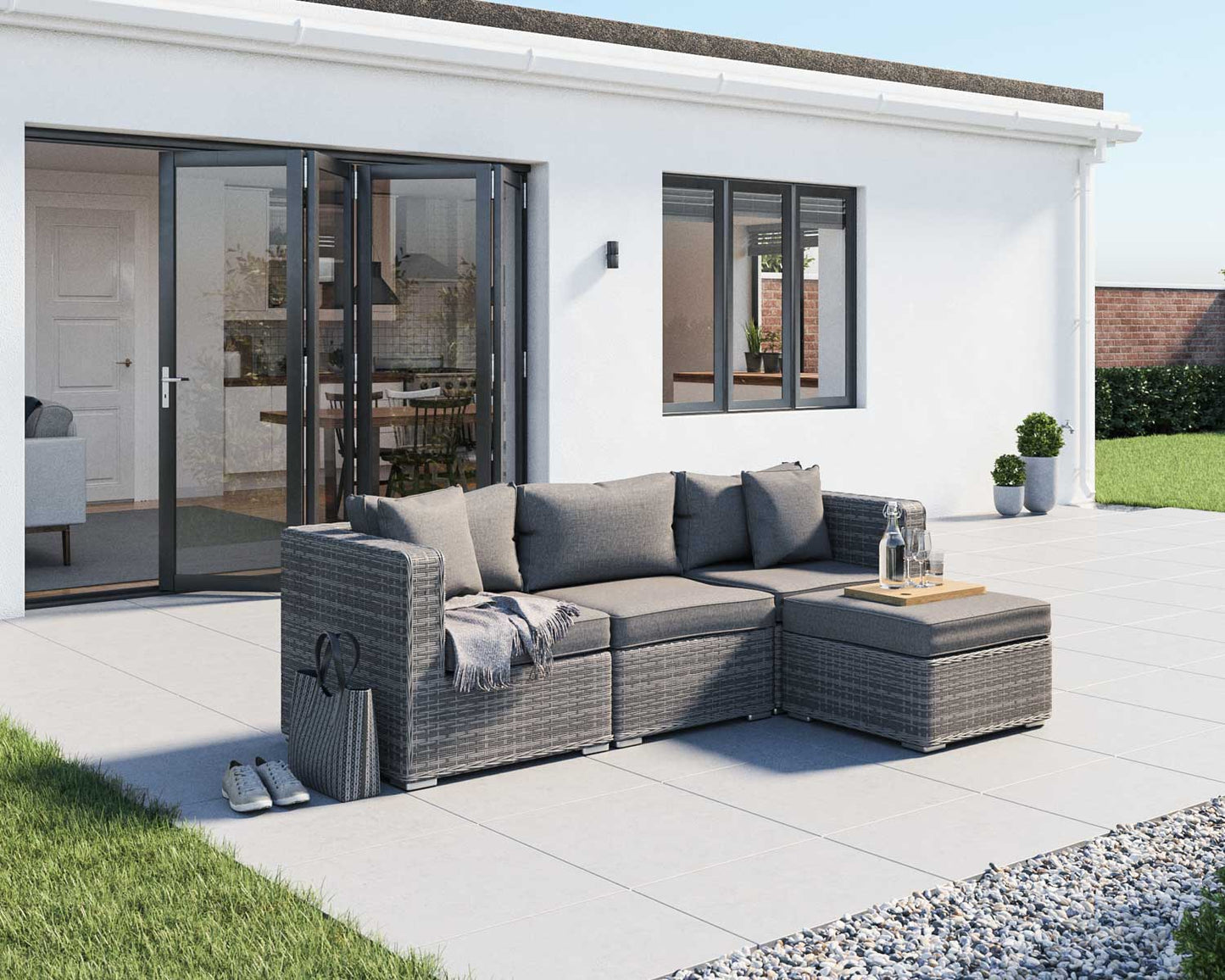 Florida 4 Piece Rattan Garden Corner Sofa Set in Grey