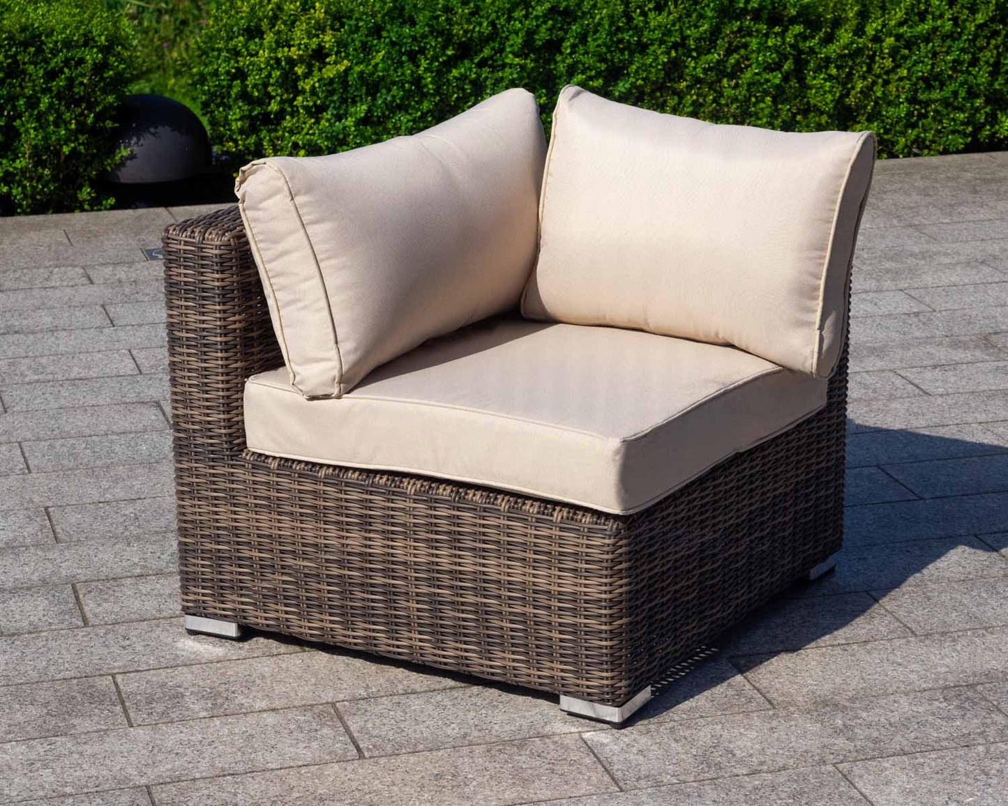 Florida 6 Piece Angled Rattan Garden Corner Sofa Set in Premium Truffle Brown and Champagne