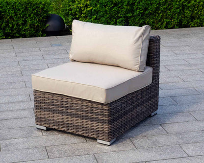 Florida 6 Piece Angled Rattan Garden Corner Sofa Set in Premium Truffle Brown and Champagne