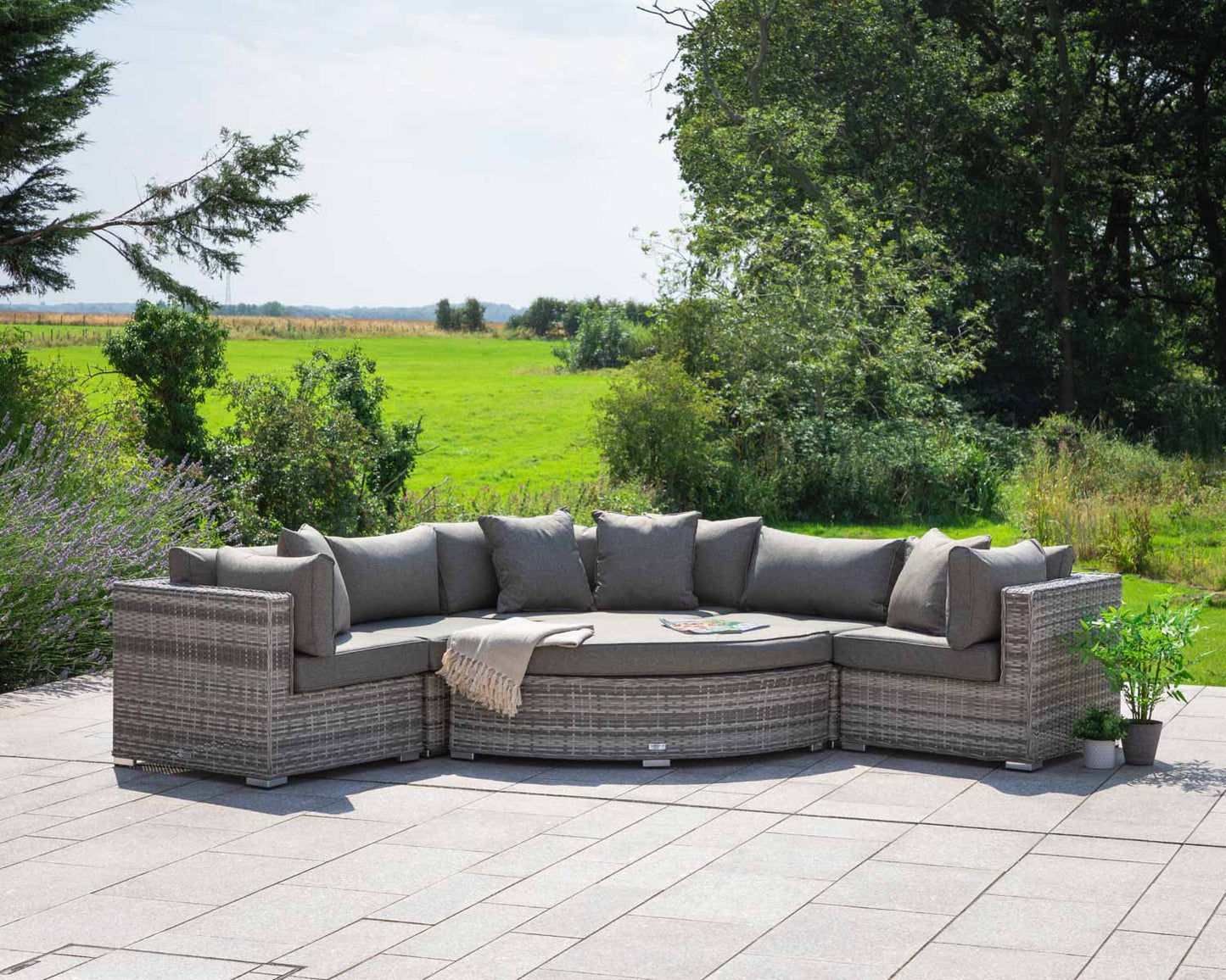Florida 6 Piece Angled Rattan Garden Corner Sofa Set in Grey