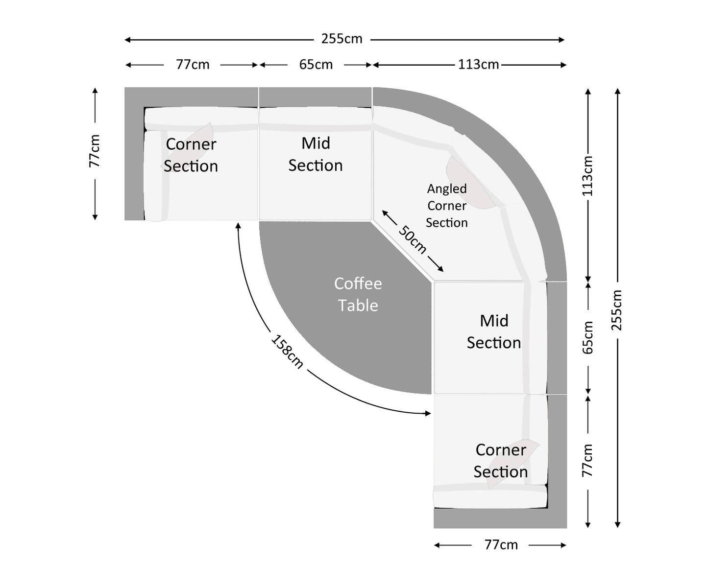 Florida 6 Piece Angled Rattan Garden Corner Sofa Set in Grey