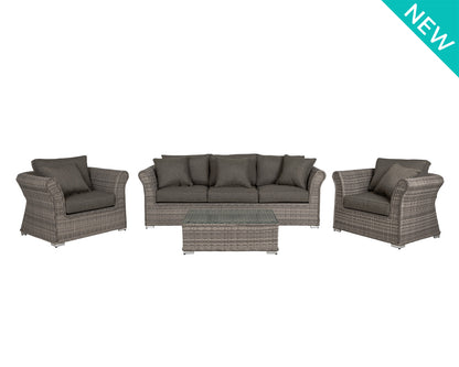 Lisbon 3 Seater Rattan Garden Sofa Set in Grey
