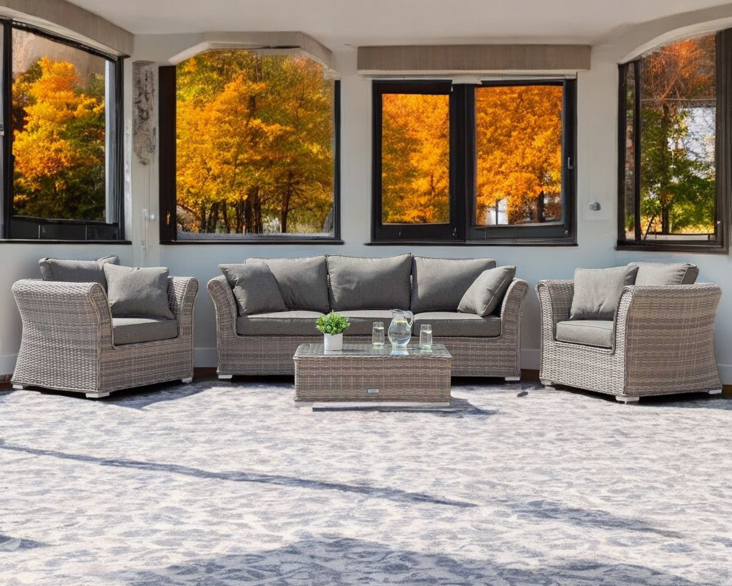 Lisbon 3 Seater Rattan Garden Sofa Set in Grey