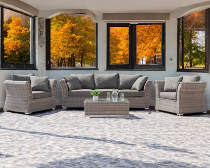 Lisbon 3 Seater Rattan Garden Sofa Set in Grey