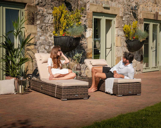 Miami Sunlounger x 2 + Small Square Side Table x 1 in Truffle