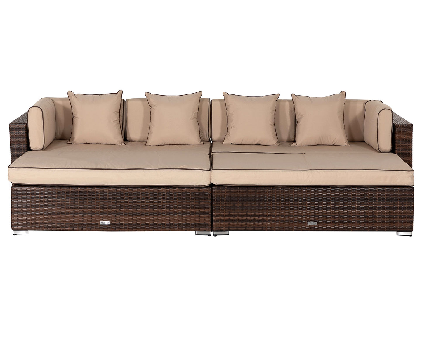 Monaco Rattan Garden Day Bed Sofa Set in Chocolate and Cream