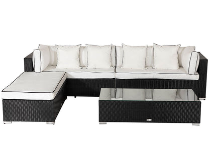Monaco Rattan Garden Day Bed Sofa Set in Black and Vanilla