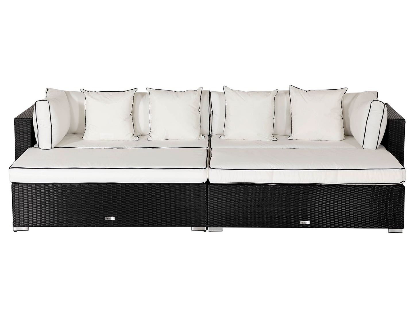 Monaco Rattan Garden Day Bed Sofa Set in Black and Vanilla